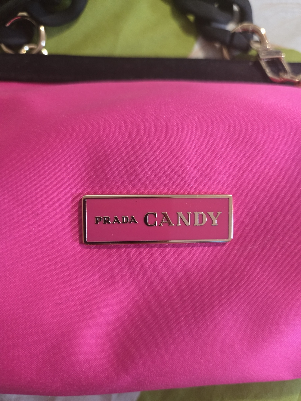 Prada Candy Hot Pink Satin Clutch with Black Chain Strap - Picture 2 of 7